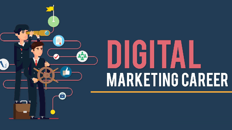 Digital Marketing Career conceptual illustration with business icons